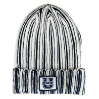 U-state white and navy striped knit base camp beanie
